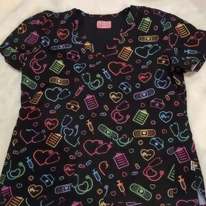 Colorful Patterned Women's Scrub Top